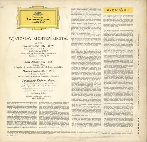 Sviatoslav Richter Recital vinyl LP album (LP record) German XVILPRE887418