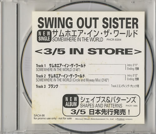 Swing Out Sister Somewhere In The World CD single (CD5 / 5") Japanese SOSC5SO118694