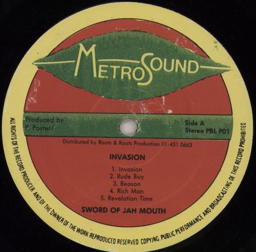 Sword Of Jah Mouth Invasion - 1st vinyl LP album (LP record) UK X9YLPIN751475