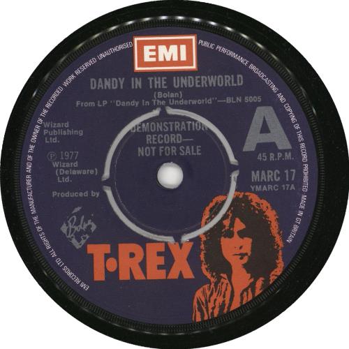 T-Rex / Tyrannosaurus Rex Dandy In The Underworld - A Label Demo + P/S 7" vinyl single (7 inch record / 45) UK REX07DA730088