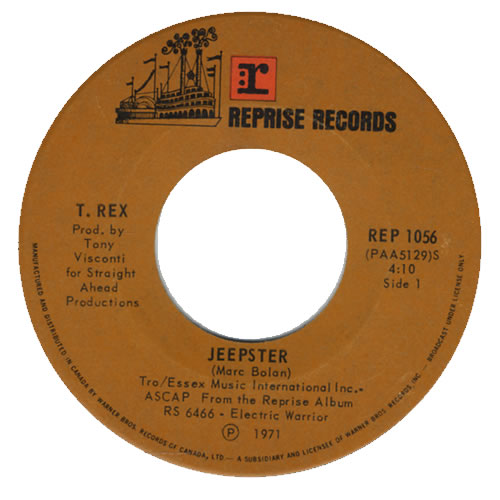 T-Rex / Tyrannosaurus Rex Jeepster 7" vinyl single (7 inch record / 45) Canadian REX07JE430386