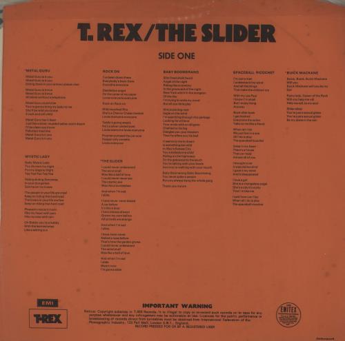 T-Rex / Tyrannosaurus Rex The Slider + Inner vinyl LP album (LP record) South African REXLPTH667335