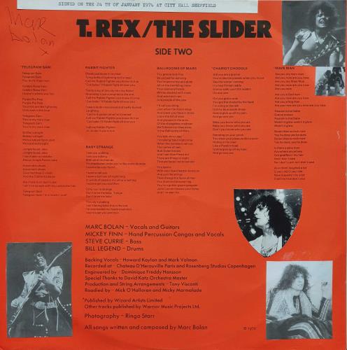 T-Rex / Tyrannosaurus Rex The Slider - Autographed vinyl LP album (LP record) UK REXLPTH743793