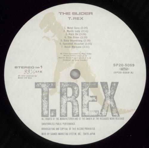 T-Rex / Tyrannosaurus Rex The Slider vinyl LP album (LP record) Japanese REXLPTH210616