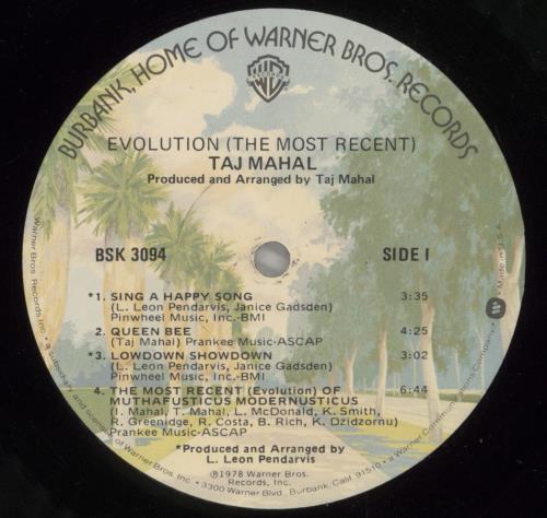 Taj Mahal Evolution (The Most Recent) vinyl LP album (LP record) US TAJLPEV337990