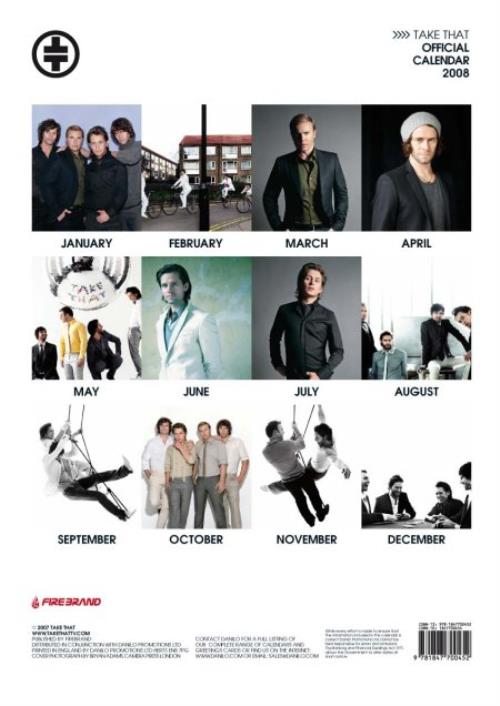 Take That Official Calendar 2008 calendar UK TAKCAOF395638