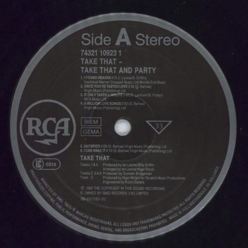 Take That Take That & Party vinyl LP album (LP record) UK TAKLPTA28987