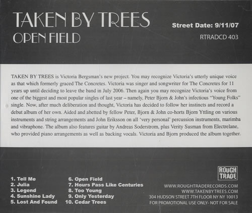 Taken By Trees Open Field CD album (CDLP) US T1SCDOP460195