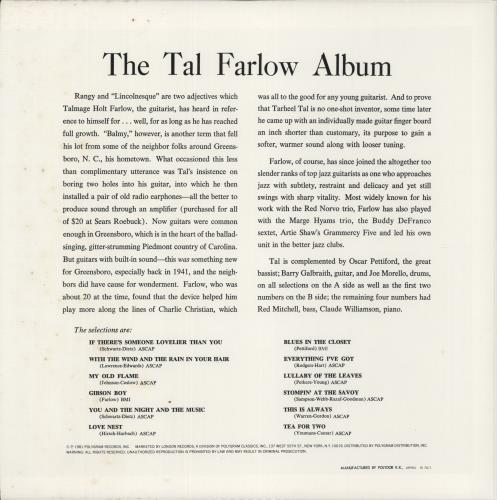 Tal Farlow The Tal Farlow Album vinyl LP album (LP record) Japanese LO3LPTH888649