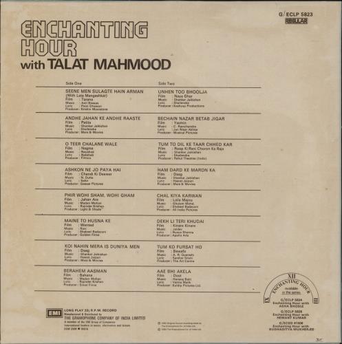 Talat Mahmood Enchanting Hour With Talat Mahmood vinyl LP album (LP record) Indian 10NLPEN885669