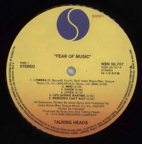 Talking Heads Fear Of Music vinyl LP album (LP record) Dutch TALLPFE581824