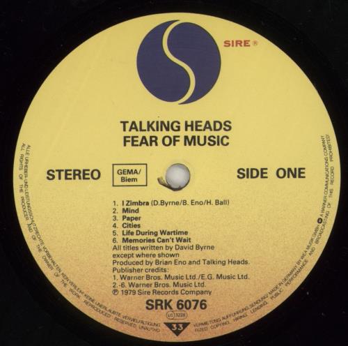 Talking Heads Fear Of Music vinyl LP album (LP record) German TALLPFE671630