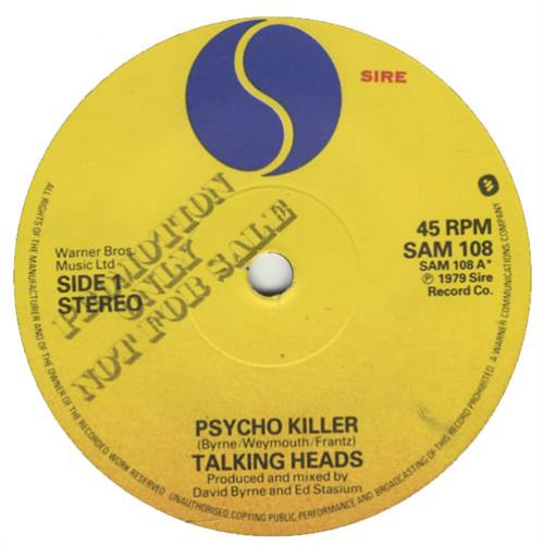 Talking Heads Psycho Killer 7" vinyl single (7 inch record / 45) UK TAL07PS119746