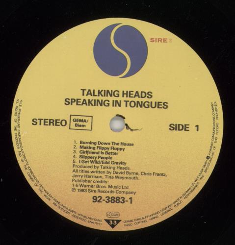 Talking Heads Speaking In Tongues vinyl LP album (LP record) German TALLPSP216905