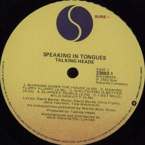 Talking Heads Speaking In Tongues vinyl LP album (LP record) Australian TALLPSP670940