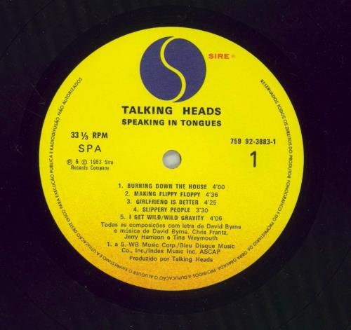 Talking Heads Speaking In Tongues vinyl LP album (LP record) Portuguese TALLPSP870577