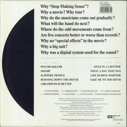 Talking Heads Stop Making Sense - EX vinyl LP album (LP record) UK TALLPST671631