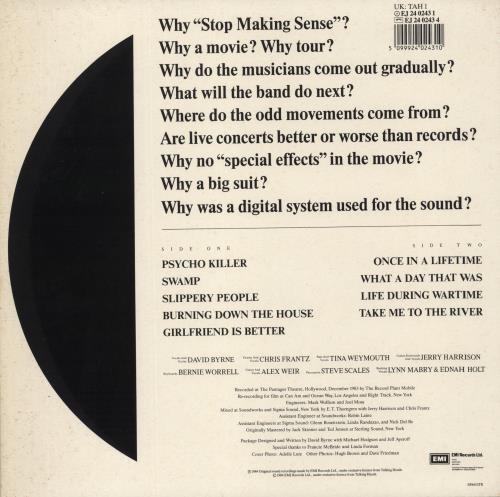 Talking Heads Stop Making Sense - VG vinyl LP album (LP record) UK TALLPST718545