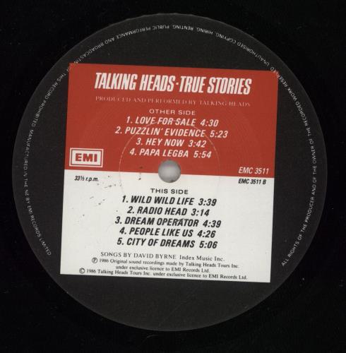 Talking Heads True Stories vinyl LP album (LP record) New Zealand TALLPTR873311