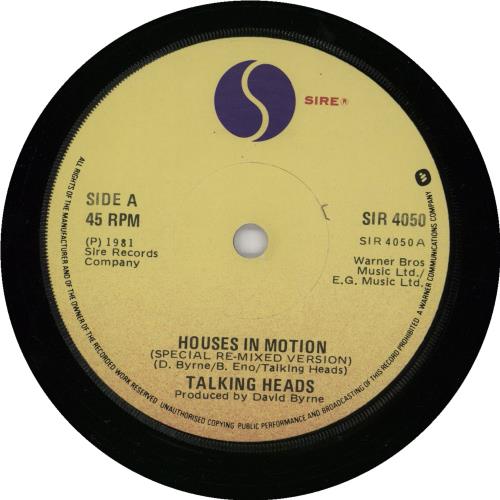 Talking Heads Houses In Motion Irish 7" vinyl single (7 inch record