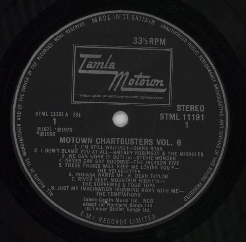 Tamla Motown Motown Chartbusters Vol. Six vinyl LP album (LP record) UK MTWLPMO454865