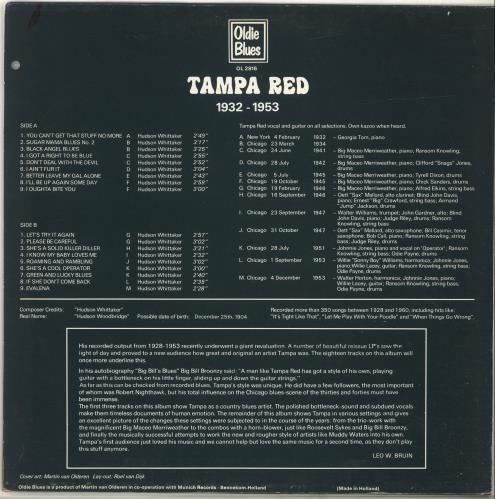 Tampa Red 1932 - 1953 ("You Can't Get That Stuff No More") vinyl LP album (LP record) Dutch T08LPYO697163