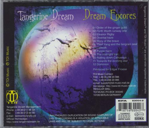 Tangerine Dream Dream Encores CD album (CDLP) German TANCDDR791415