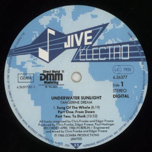 Tangerine Dream Underwater Sunlight vinyl LP album (LP record) German TANLPUN851999