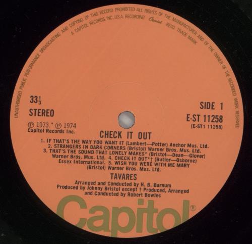 Tavares Check It Out vinyl LP album (LP record) UK TVALPCH876475