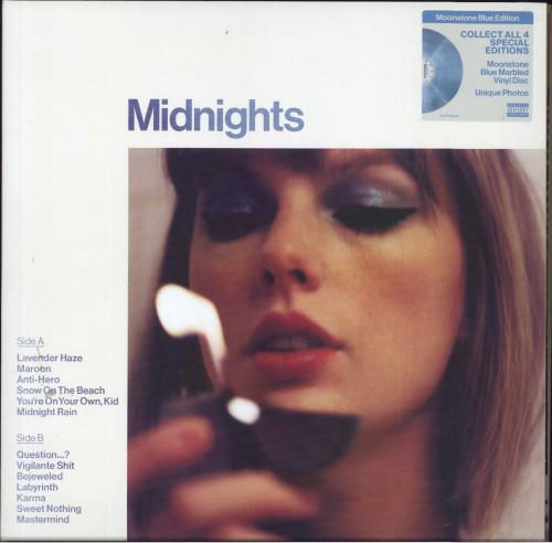 Taylor Swift Midnights - Moonstone Blue Vinyl vinyl LP album (LP record) UK T50LPMI809798