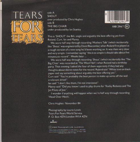Tears For Fears Gritto 7" vinyl single (7 inch record / 45) Spanish TFF07GR35689