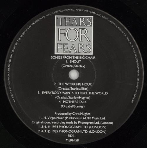 Tears For Fears Songs From The Big Chair - 'New Album' Stickered Sleeve - VG vinyl LP album (LP record) UK TFFLPSO867312