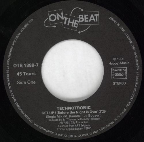 Technotronic Get Up (Before The Night Is Over) 7" vinyl single (7 inch record / 45) French TEC07GE731491
