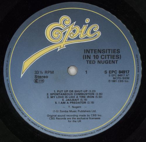 Ted Nugent Intensities In 10 Cities vinyl LP album (LP record) UK TEDLPIN455787