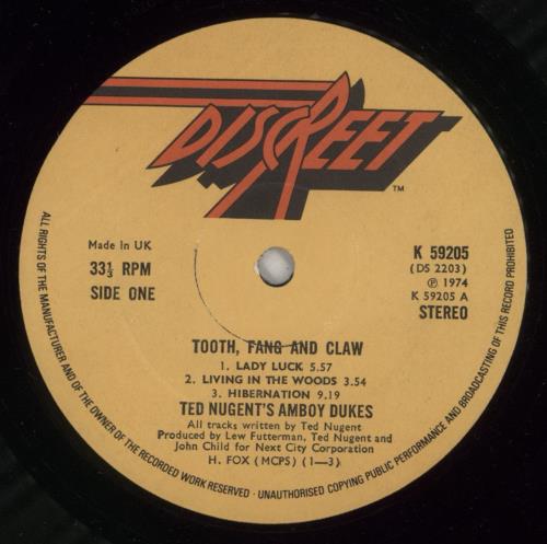 Ted Nugent Tooth, Fang & Claw vinyl LP album (LP record) US TEDLPTO765342