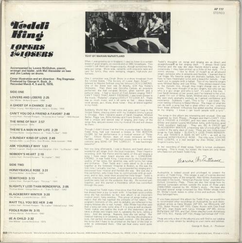 Teddi King Lovers & Losers vinyl LP album (LP record) US UFDLPLO697807