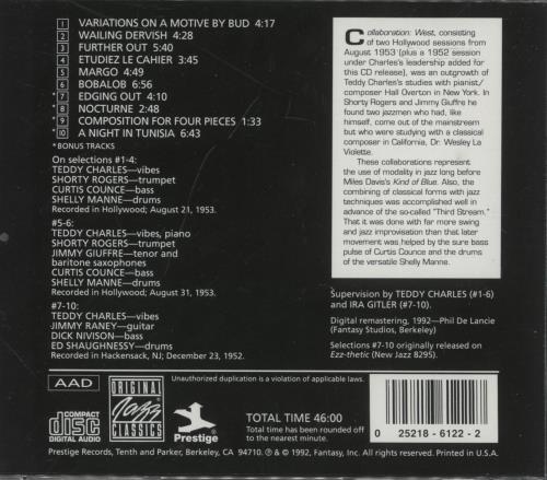 Teddy Charles Collaboration: West CD album (CDLP) US TXTCDCO891148