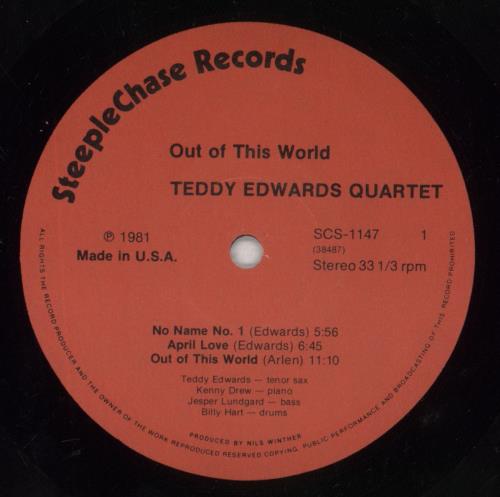 Teddy Edwards Out Of This World vinyl LP album (LP record) US EWALPOU855279