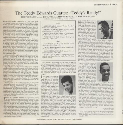 Teddy Edwards Teddy's Ready! vinyl LP album (LP record) US EWALPTE875755