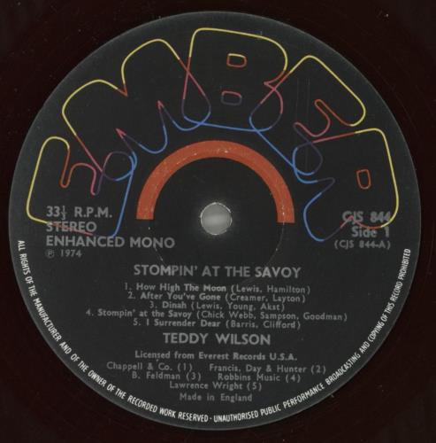 Teddy Wilson Stompin' At The Savoy vinyl LP album (LP record) UK TW0LPST447562