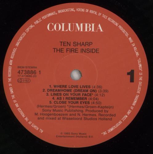 Ten Sharp The Fire Inside vinyl LP album (LP record) Dutch TENLPTH871735