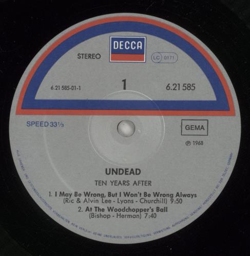 Ten Years After Undead vinyl LP album (LP record) German TYALPUN887188