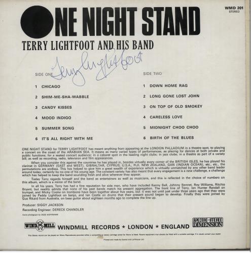 Terry Lightfoot One Night Stand - Autographed vinyl LP album (LP record) UK 1TLLPON643269