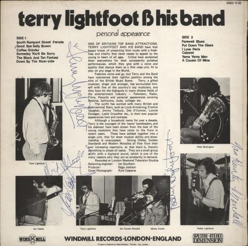 Terry Lightfoot Personal Appearance - Autographed vinyl LP album (LP record) UK 1TLLPPE772345
