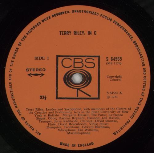 Terry Riley In C vinyl LP album (LP record) UK TRQLPIN505893