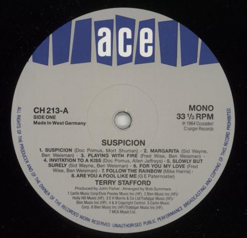 Terry Stafford Suspicion vinyl LP album (LP record) German VF3LPSU623159