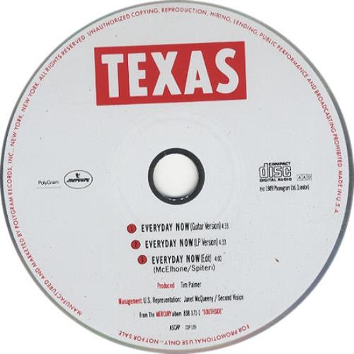 Texas Everyday Now CD single (CD5 / 5") US TEXC5EV57137
