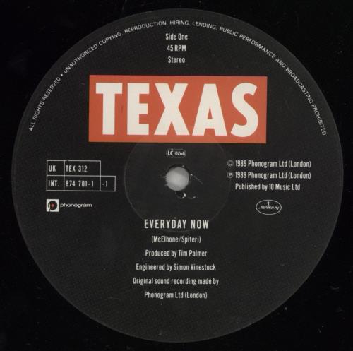 Texas Everyday Now 12" vinyl single (12 inch record / Maxi-single) UK TEX12EV93923