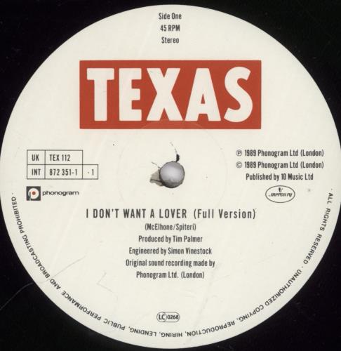 Texas I Don't Want A Lover 12" vinyl single (12 inch record / Maxi-single) UK TEX12ID45272