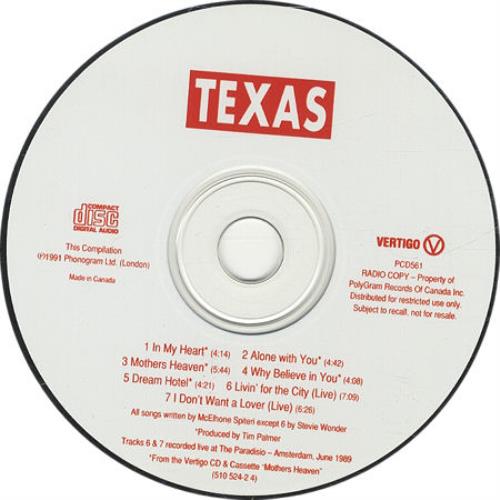 Texas Selections From Mothers Heaven CD album (CDLP) Canadian TEXCDSE78932
